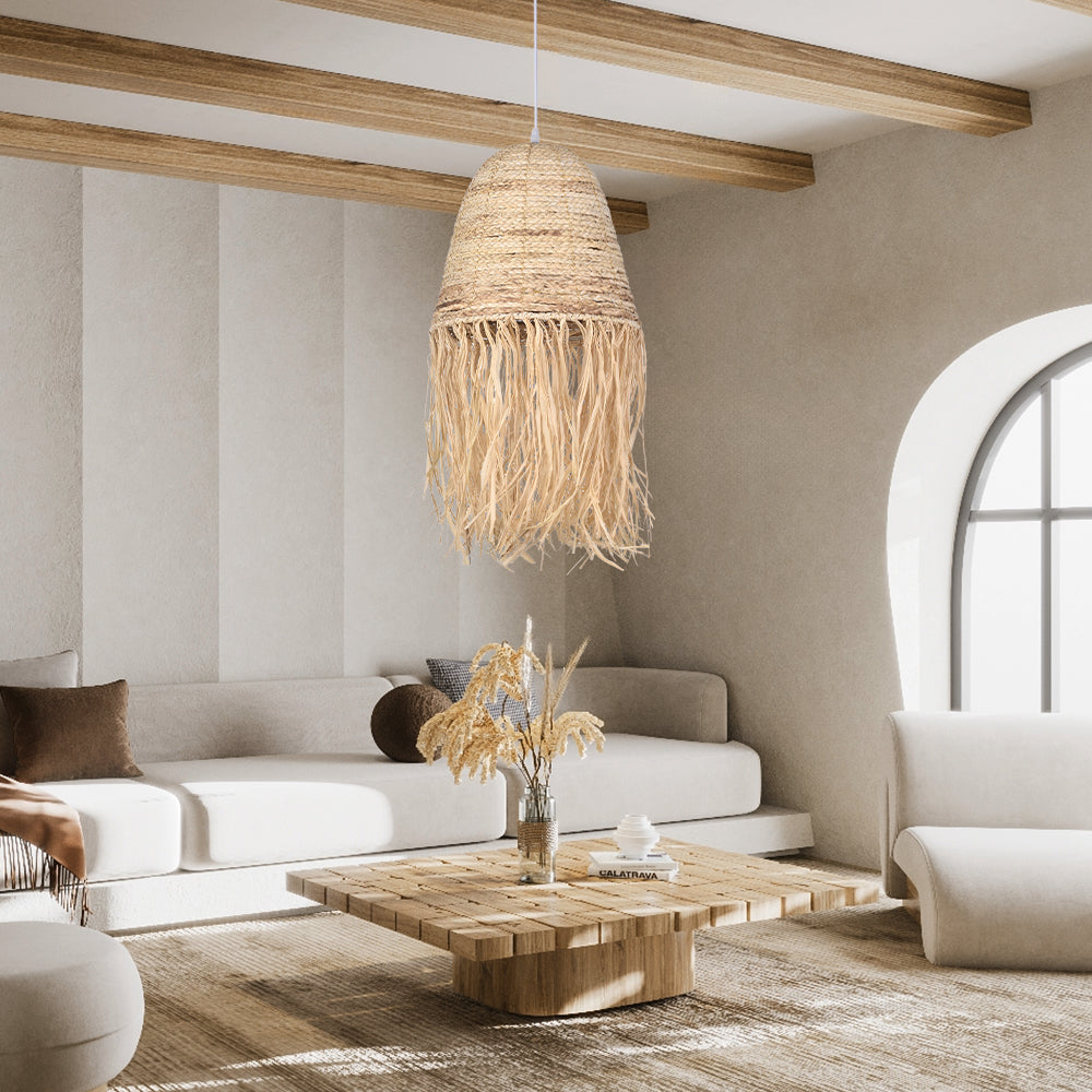 Pastoral style creative raffia straw hanging light shade