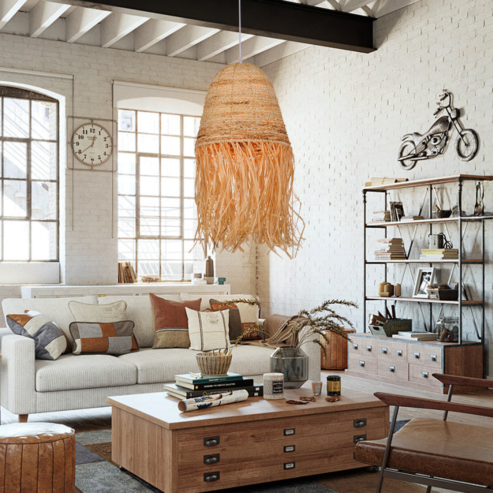 Pastoral style creative raffia straw hanging light shade