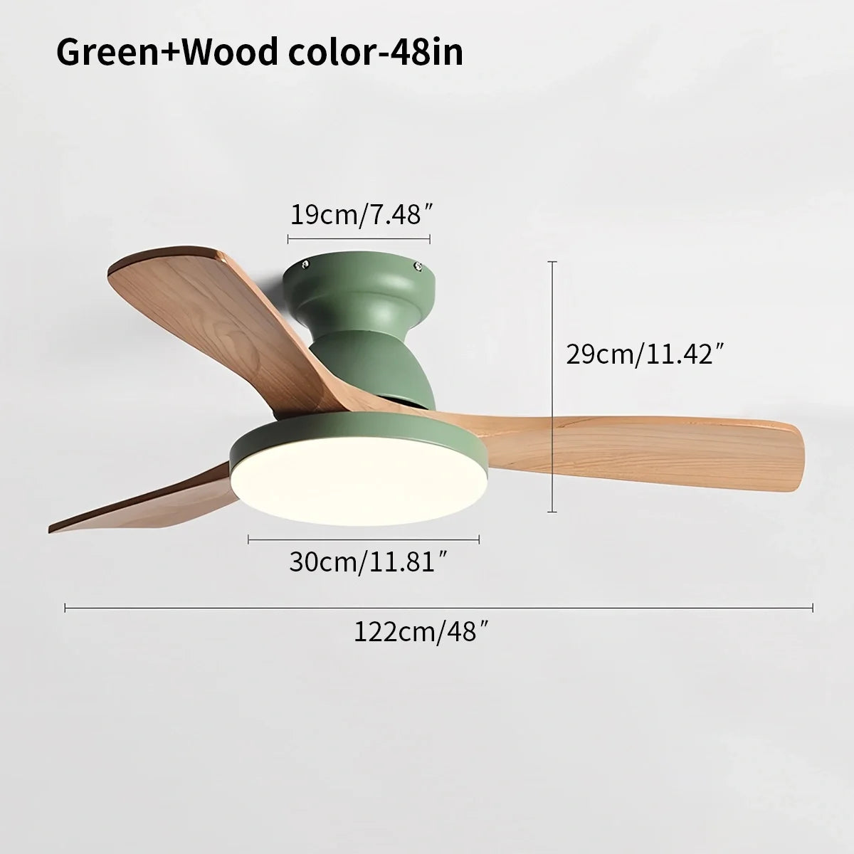 Vintage 3-Blade Wood Ceiling Fan with LED Light