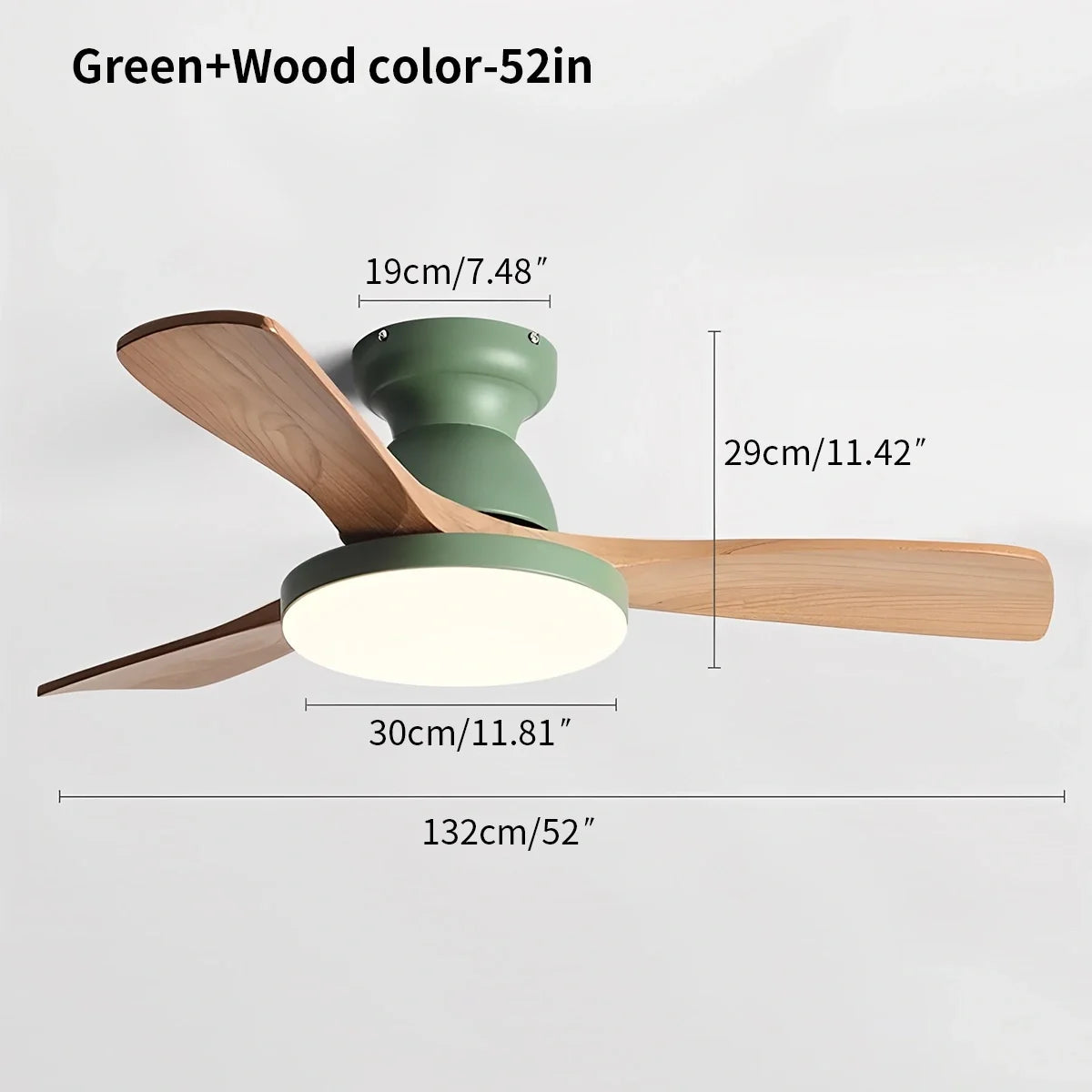 Vintage 3-Blade Wood Ceiling Fan with LED Light