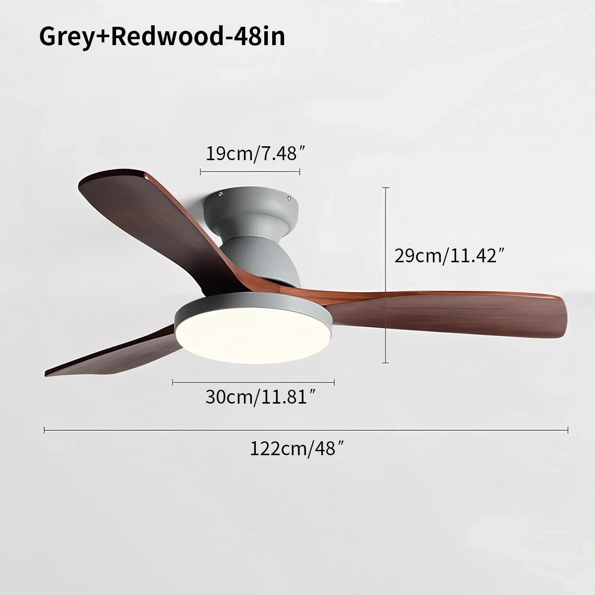 Vintage 3-Blade Wood Ceiling Fan with LED Light