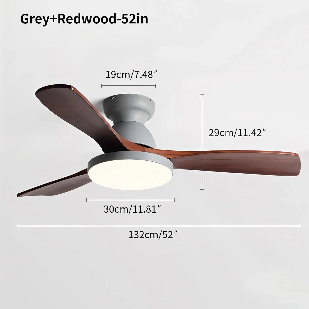 Vintage 3-Blade Wood Ceiling Fan with LED Light