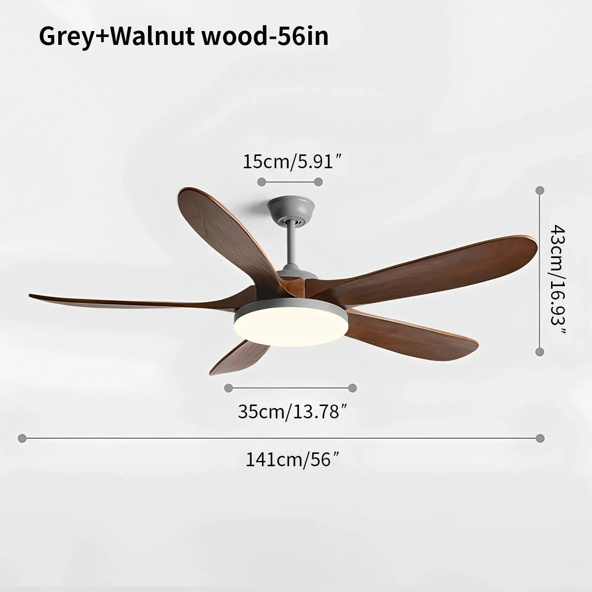 5-Blade Wood Ceiling Fan with LED Light