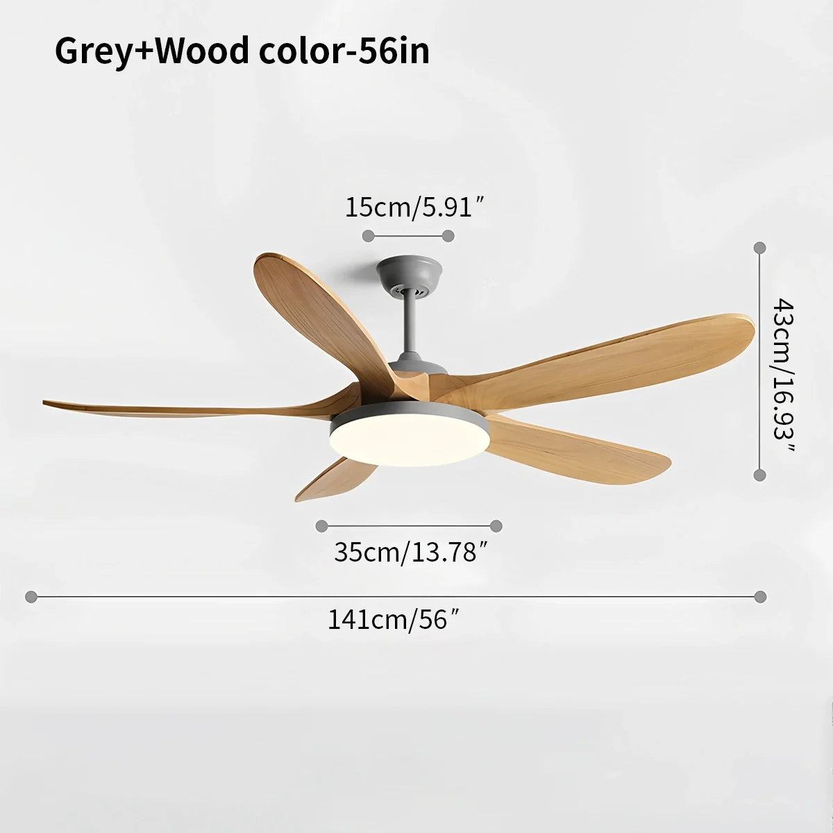 5-Blade Wood Ceiling Fan with LED Light