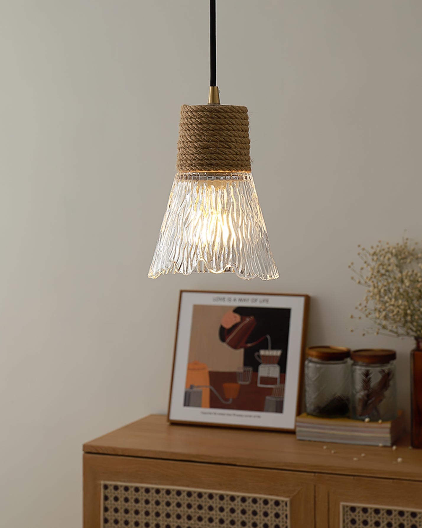 Hemp Rope Glass Pendant Lamp