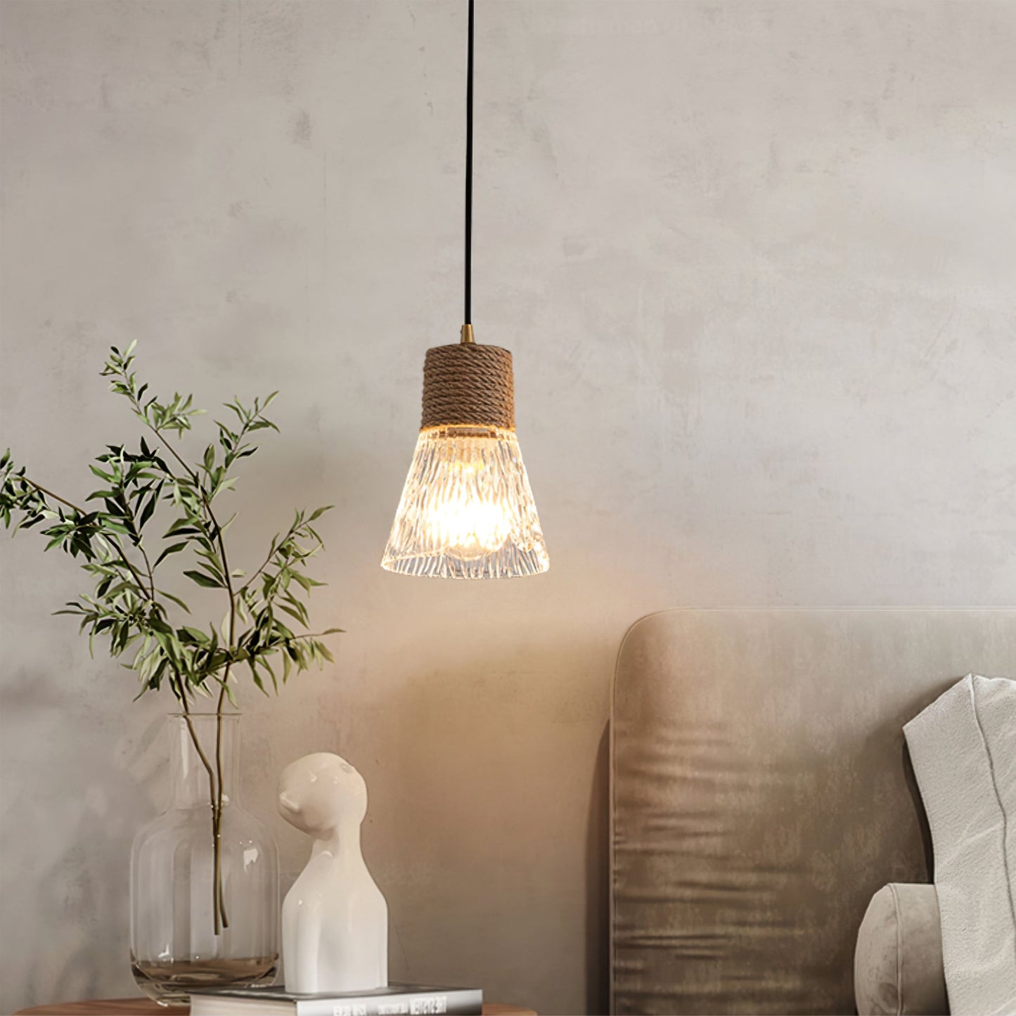 Hemp Rope Glass Pendant Lamp