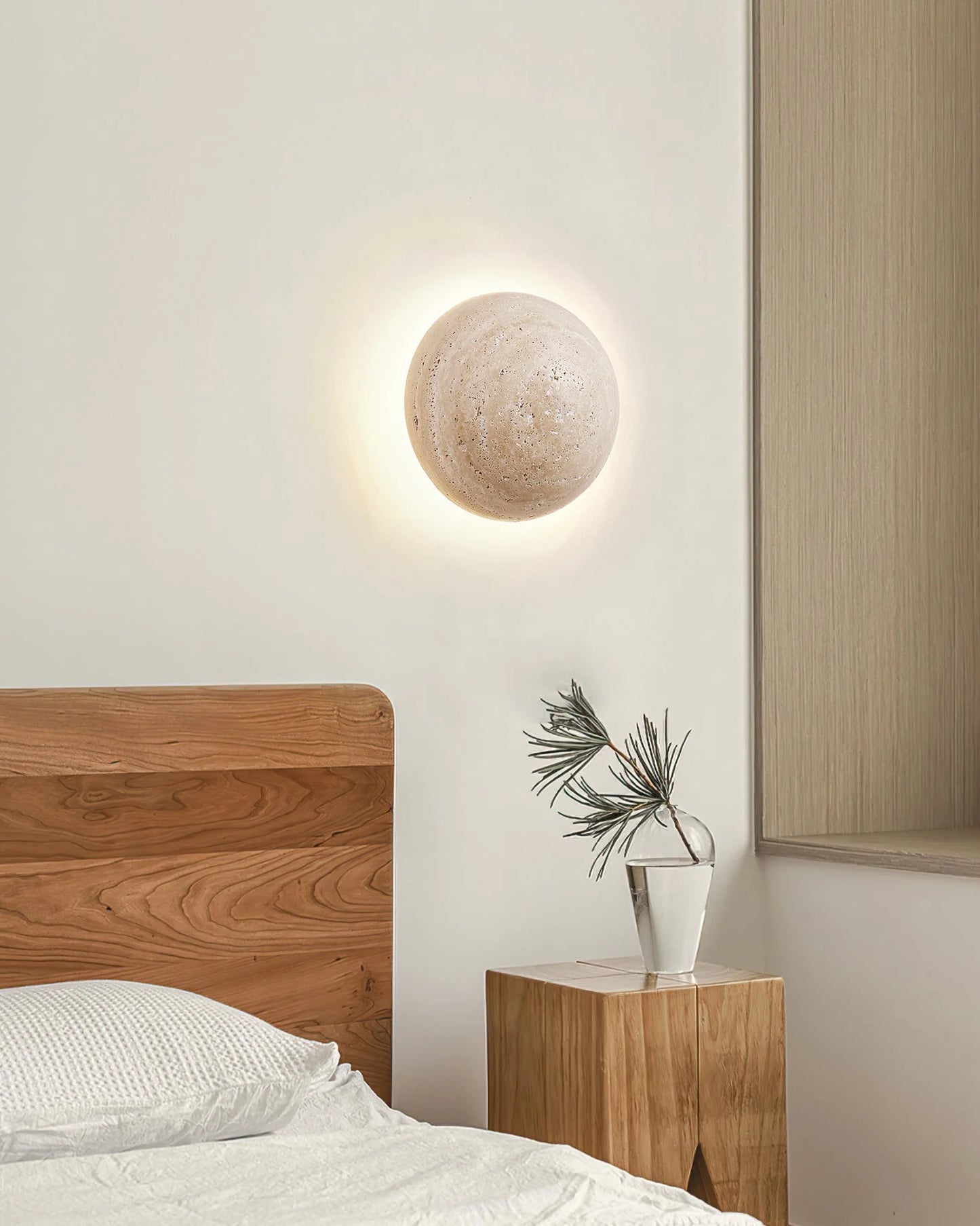 Luna Round Travertine Wall Light