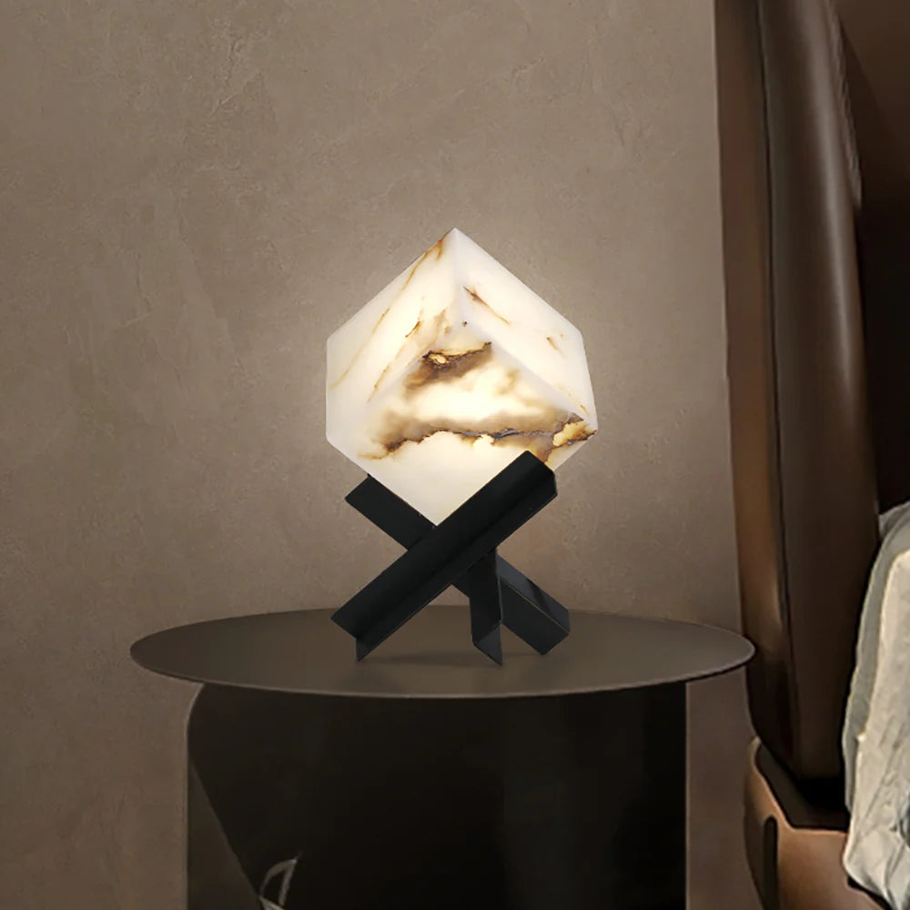 Modern Alabaster Cube Table Lamp