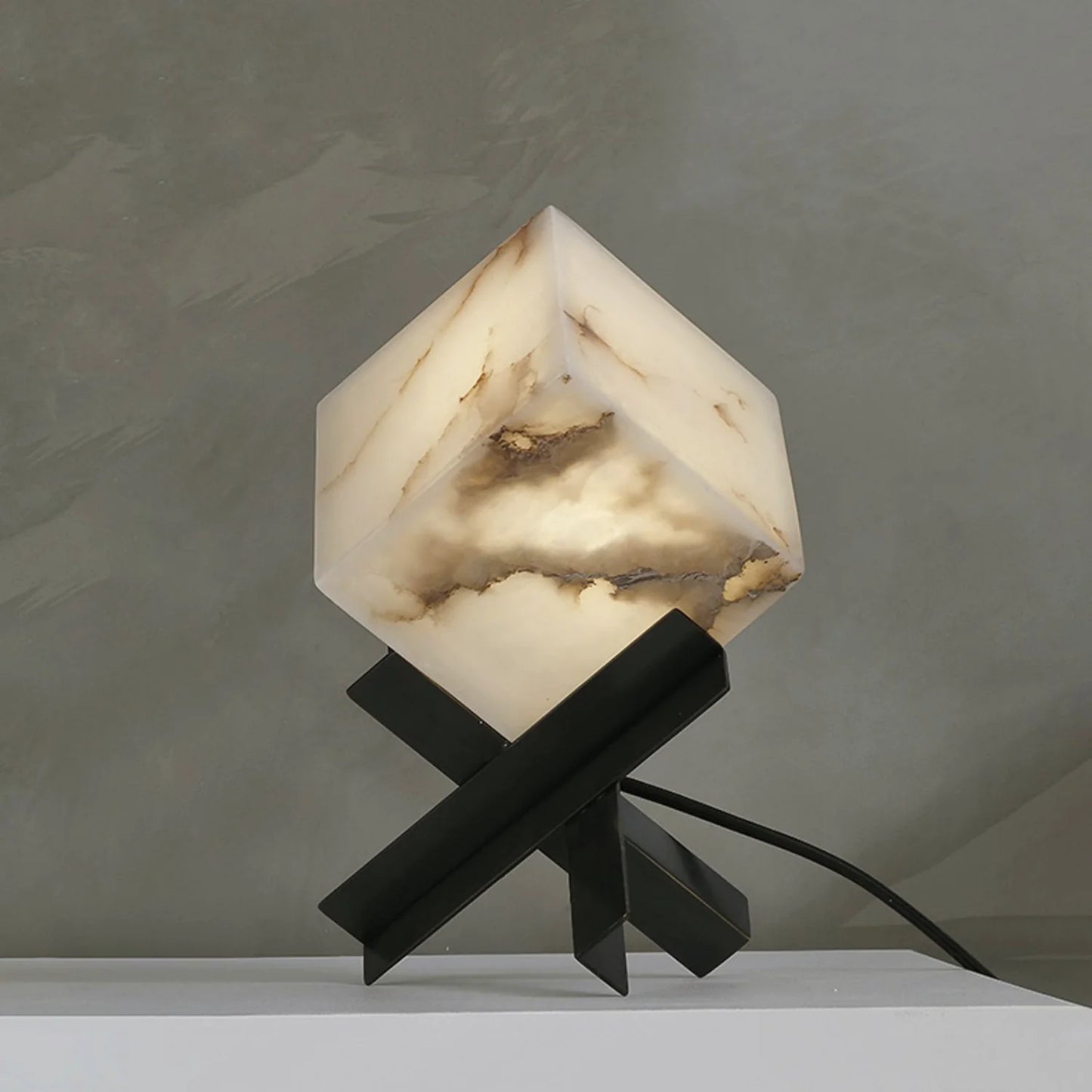 Modern Alabaster Cube Table Lamp
