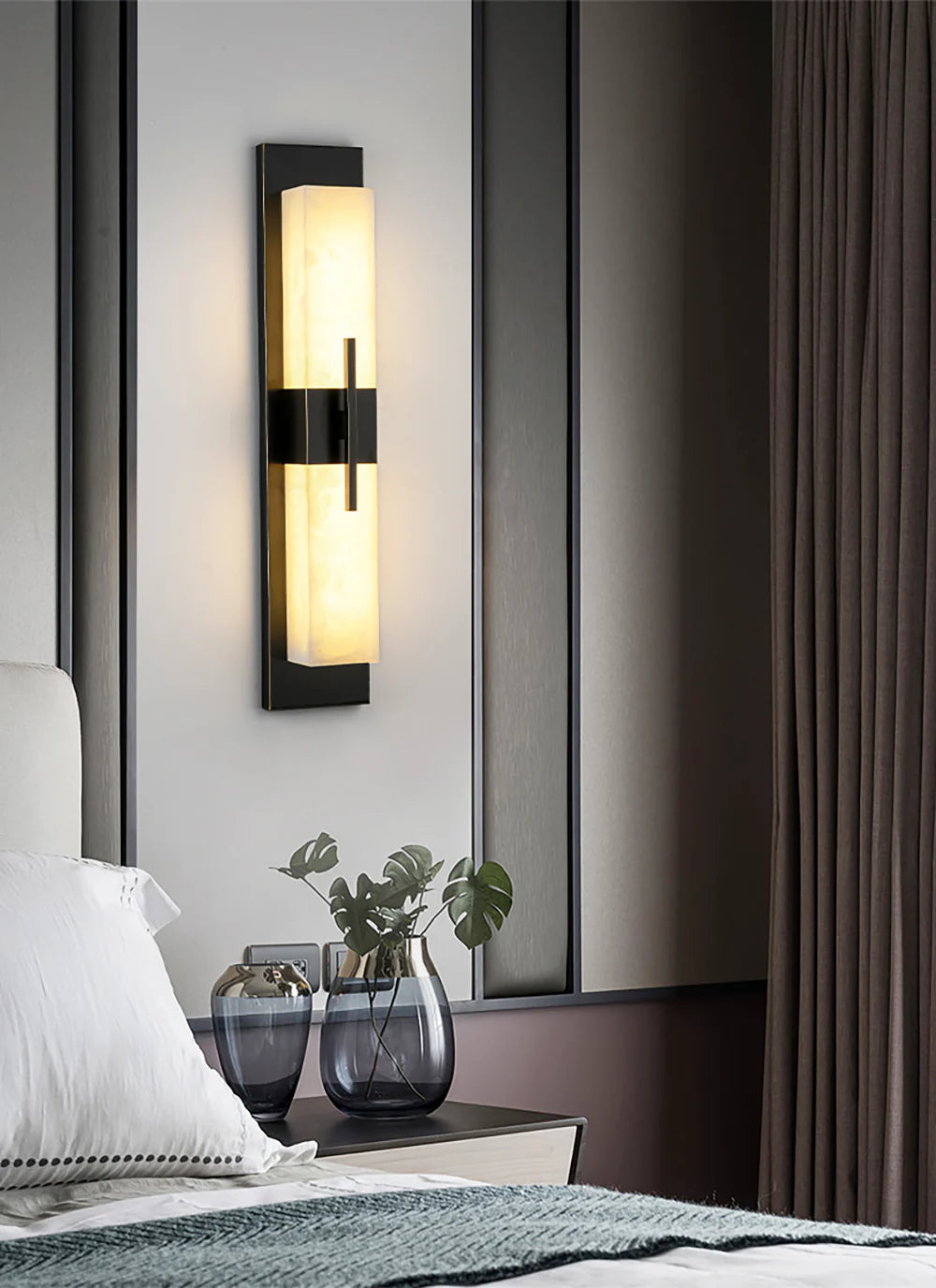 Modern Alabaster Cuboid Copper Wall Lamp