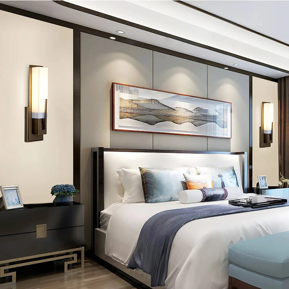 Modern Alabaster Cuboid Copper Wall Lamp