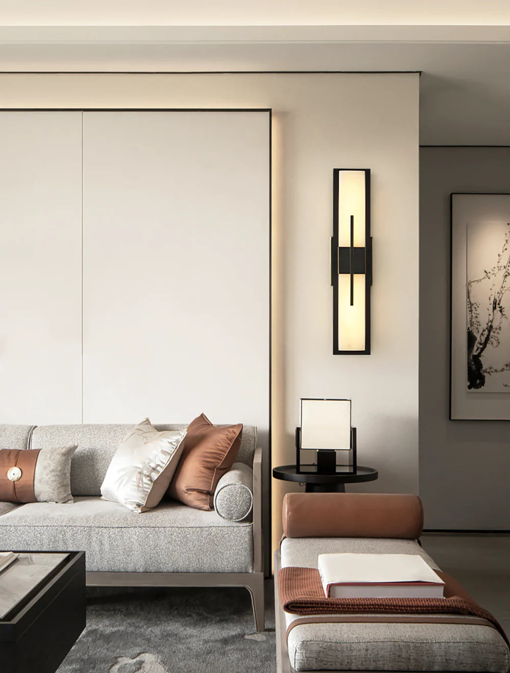 Modern Alabaster Cuboid Copper Wall Lamp