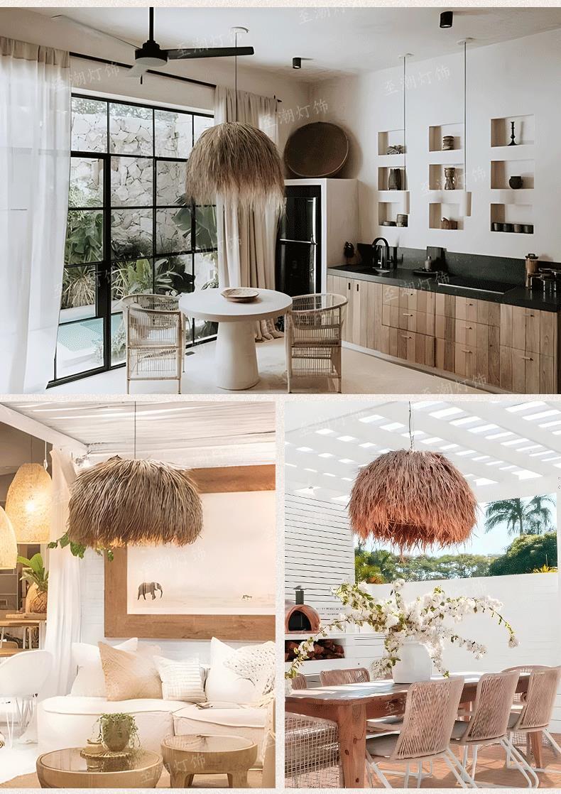 Retro wabi-sabi style bedroom bedside straw art lamp