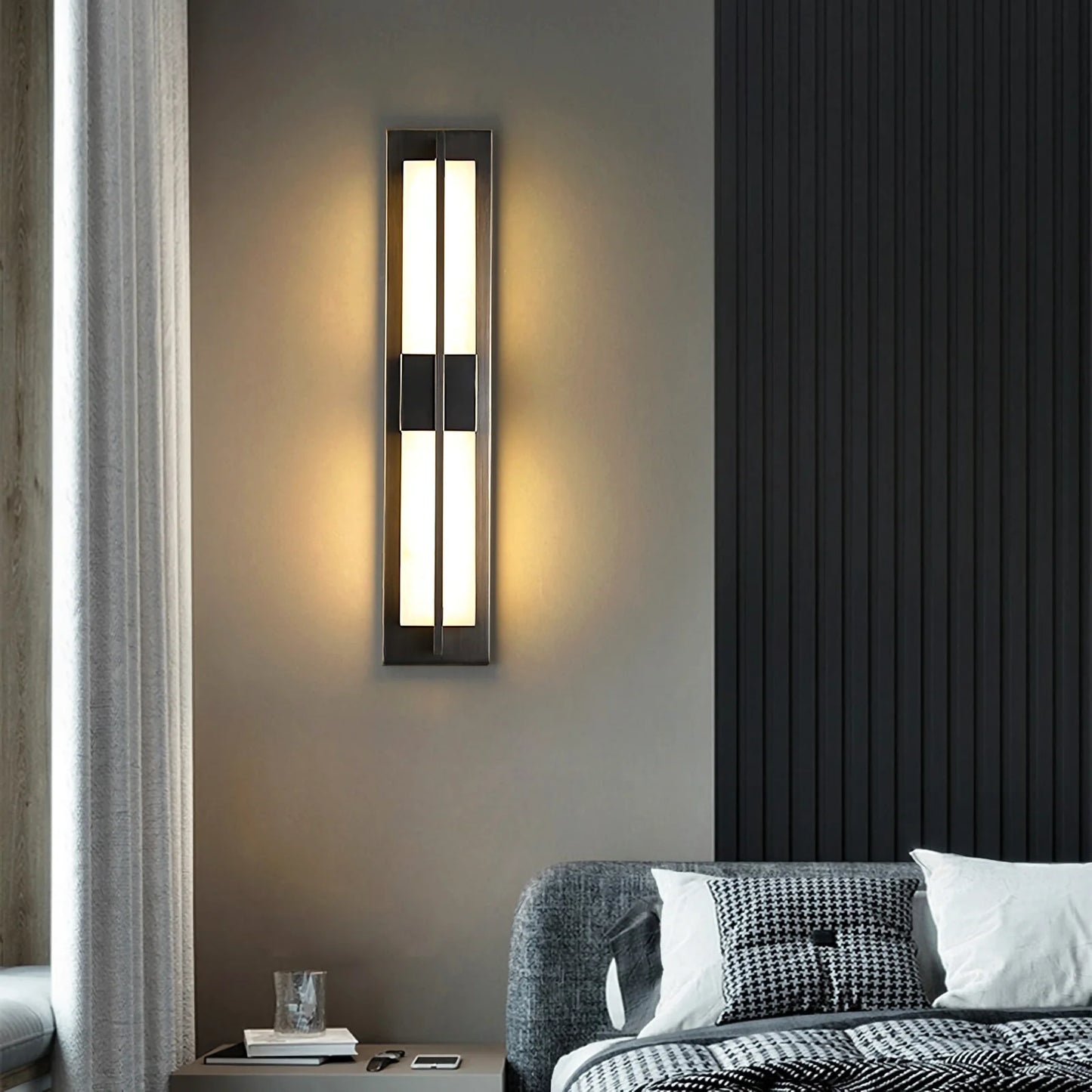 Rectangular Alabaster Modern Brass Wall Sconce