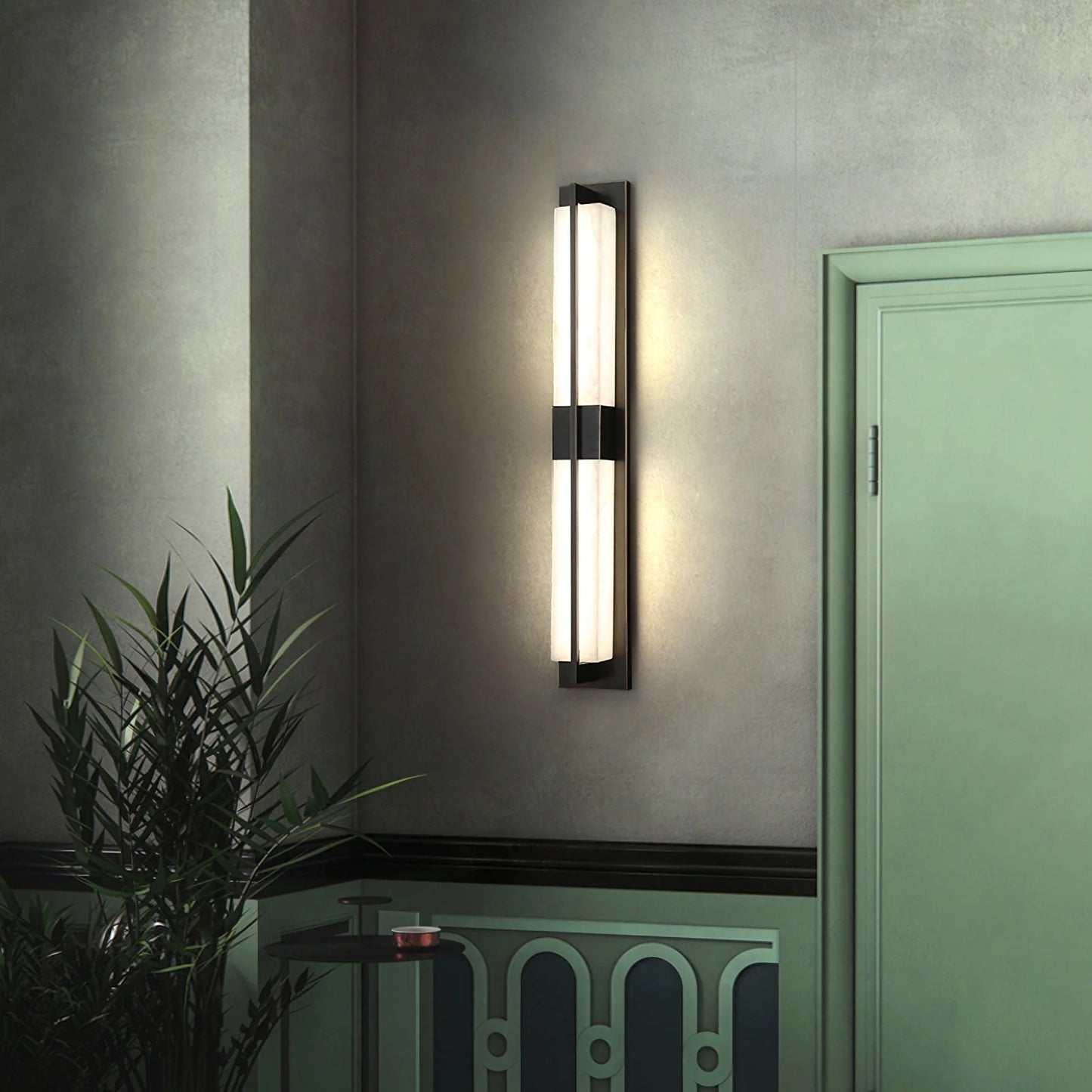 Rectangular Alabaster Modern Brass Wall Sconce
