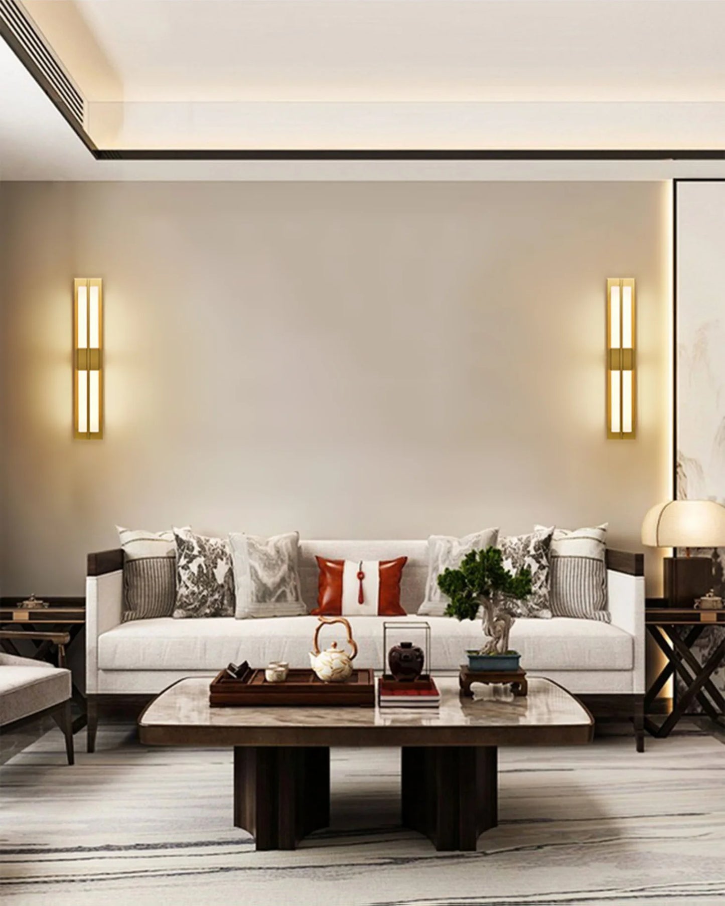 Rectangular Alabaster Modern Brass Wall Sconce