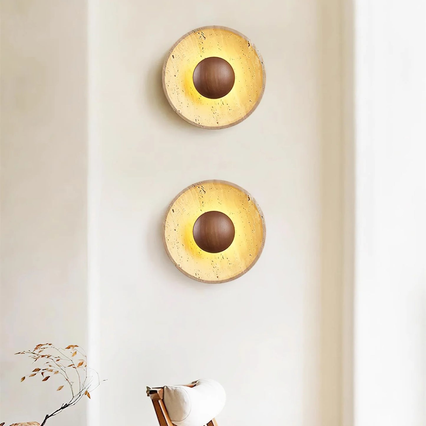 Round Halo Travertine Wall Lamp
