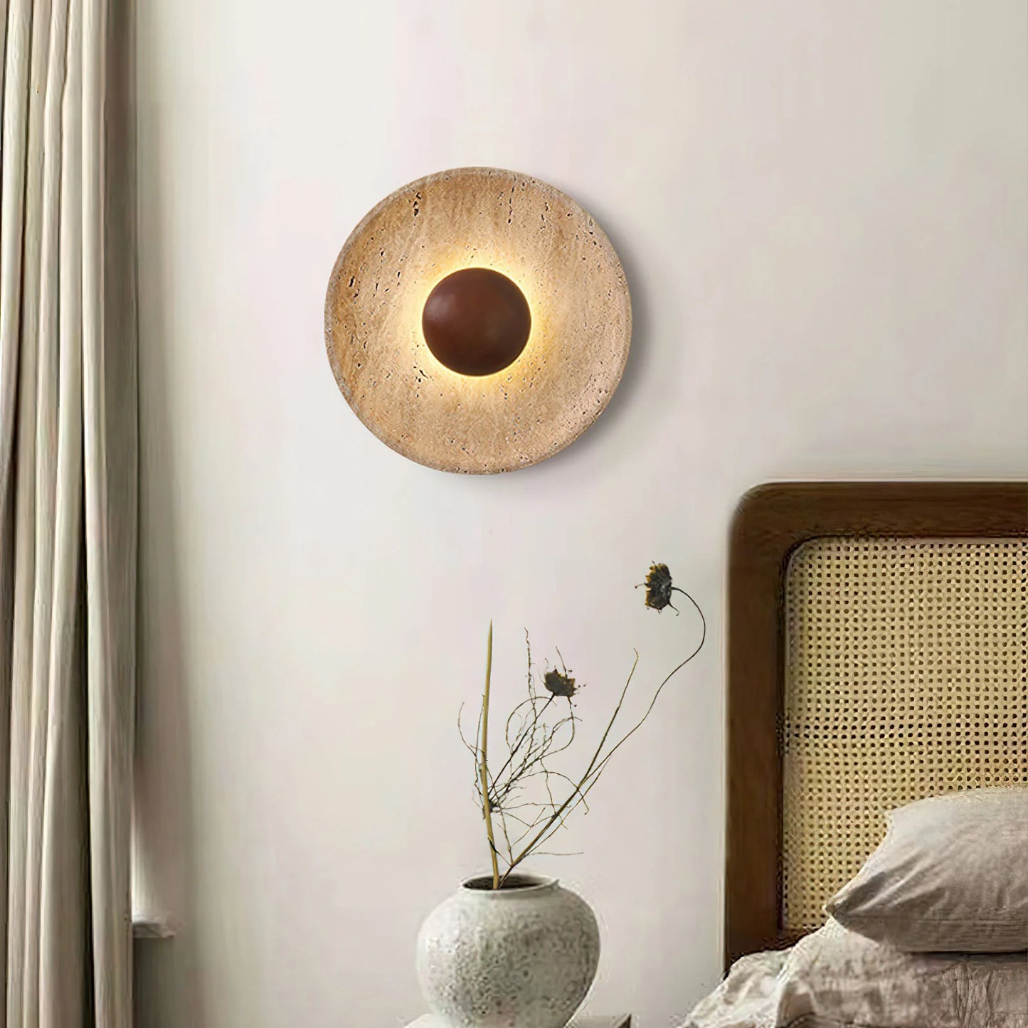 Round Halo Travertine Wall Lamp