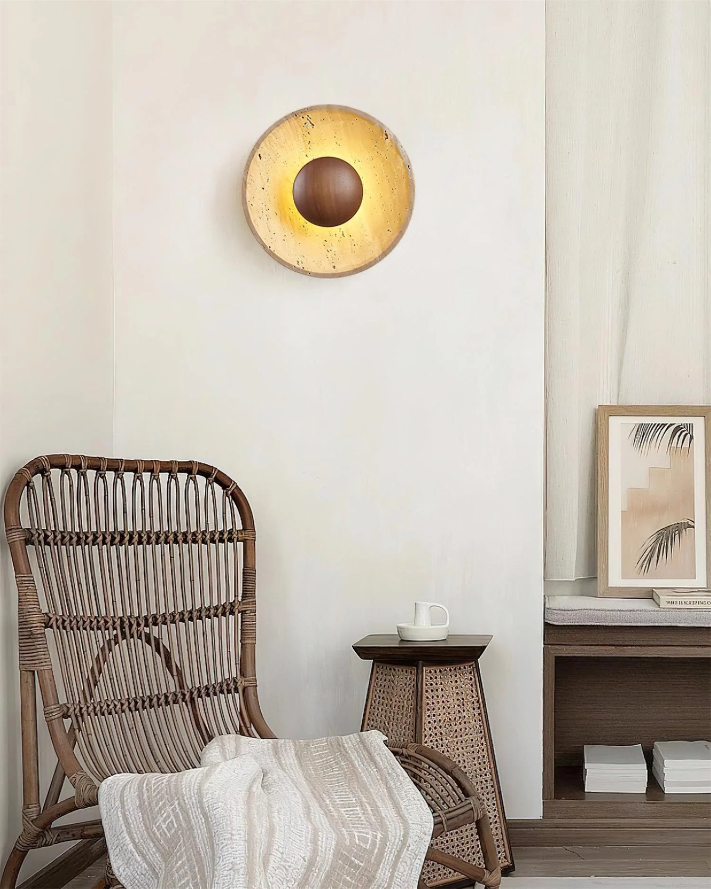 Round Halo Travertine Wall Lamp