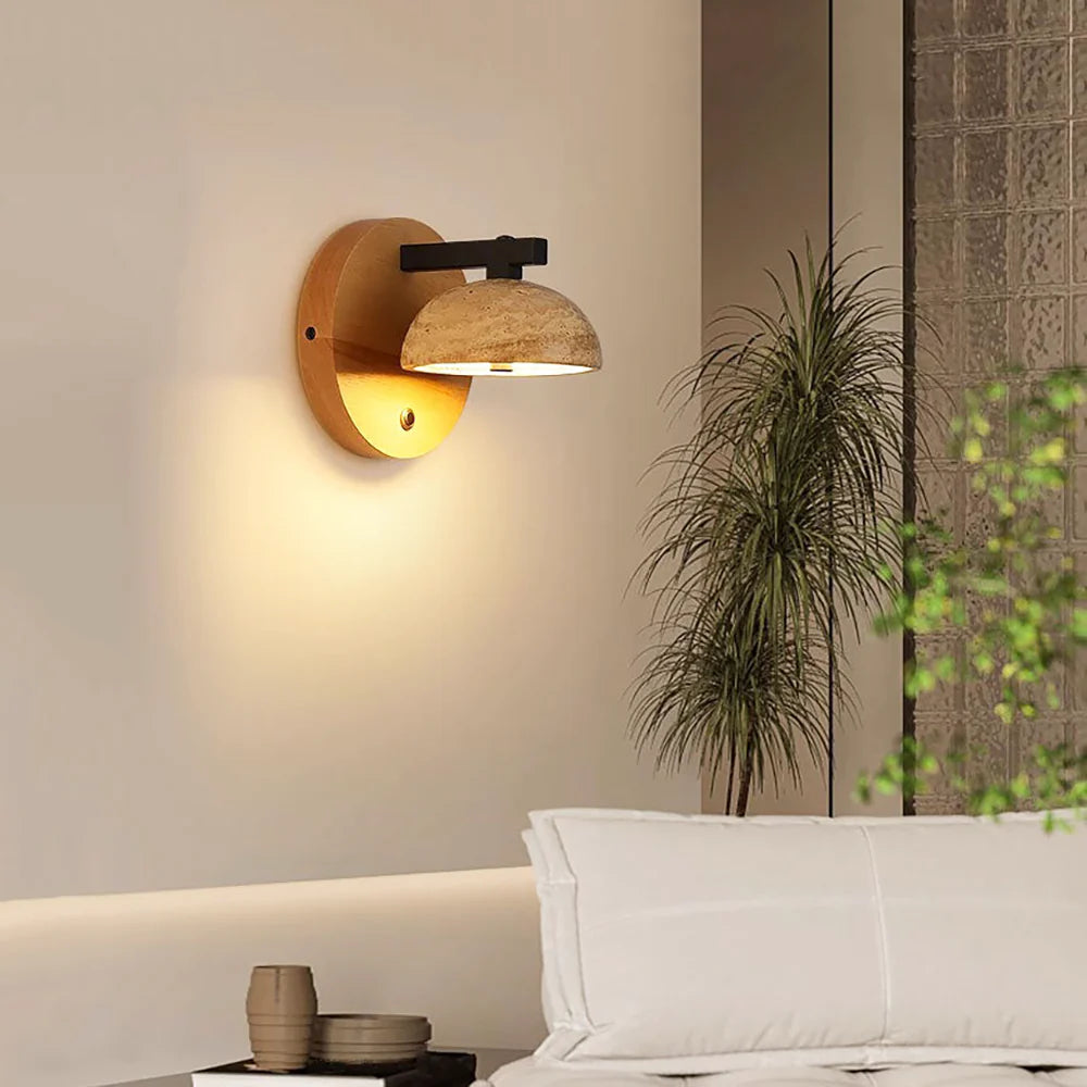 Round Hemispherical Travertine Wall Light