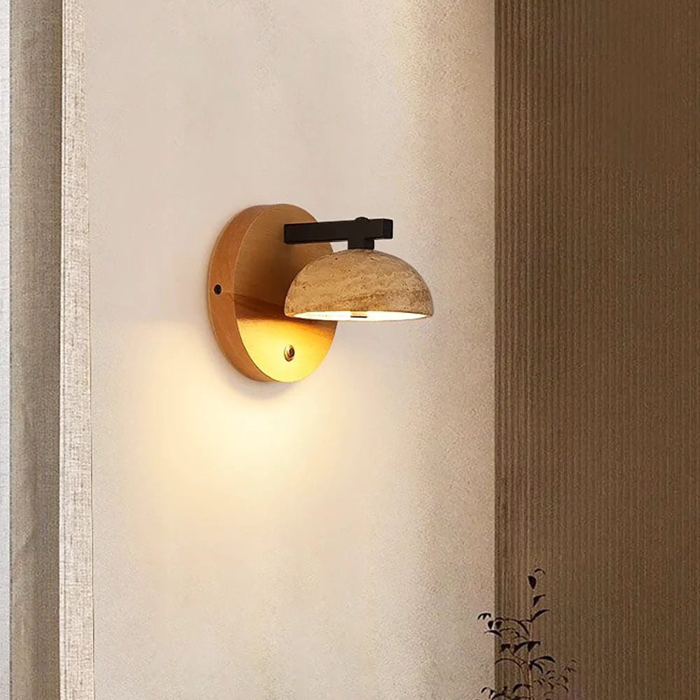Round Hemispherical Travertine Wall Light