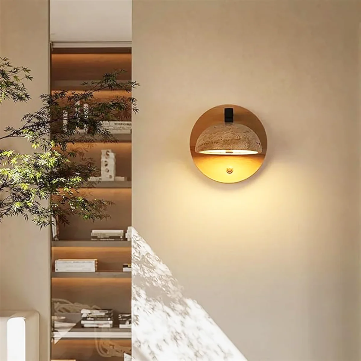 Round Hemispherical Travertine Wall Light