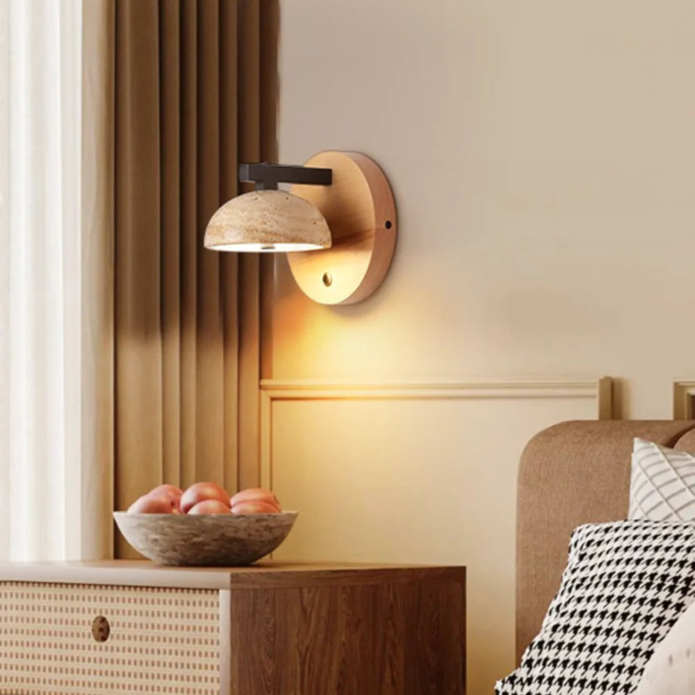 Round Hemispherical Travertine Wall Light