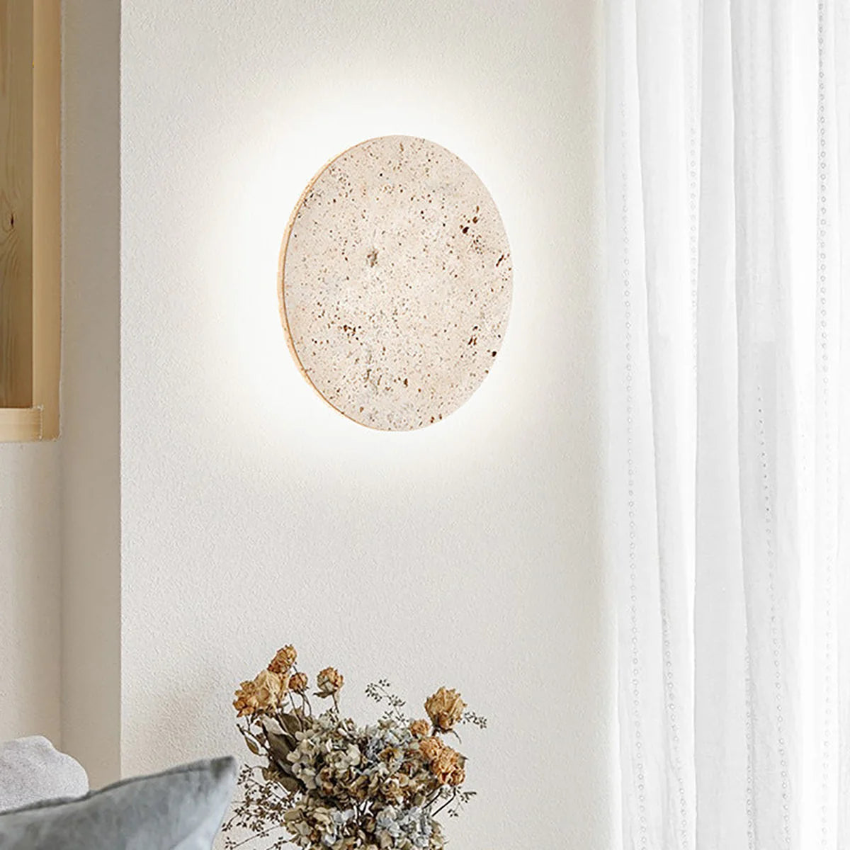 Round Natural Travertine Wall Lamp