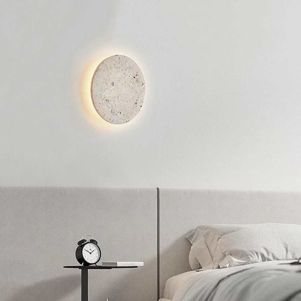 Round Natural Travertine Wall Lamp