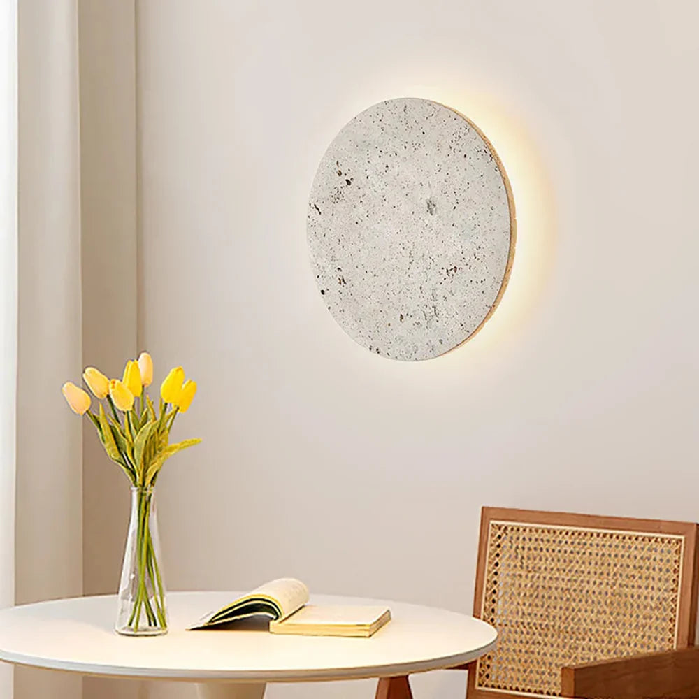 Round Natural Travertine Wall Lamp