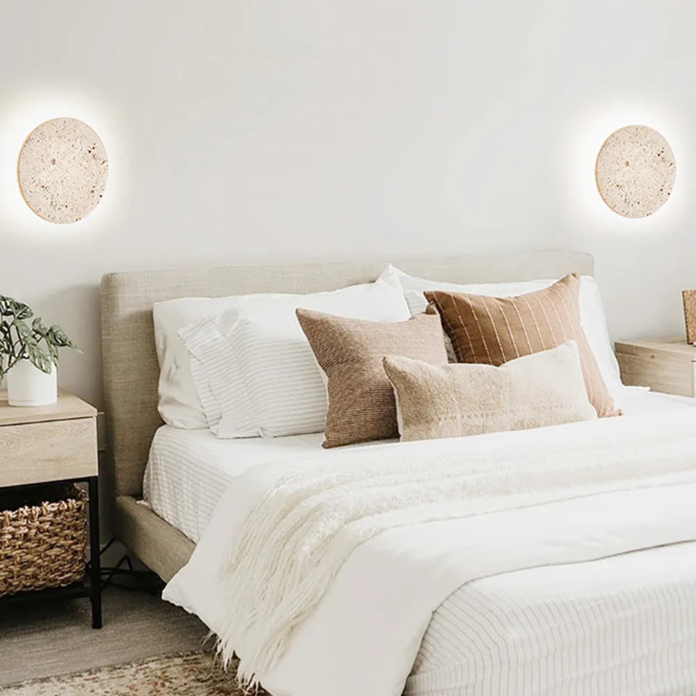 Round Natural Travertine Wall Lamp