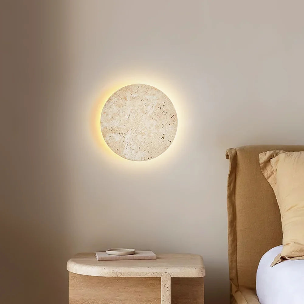 Round Natural Travertine Wall Lamp
