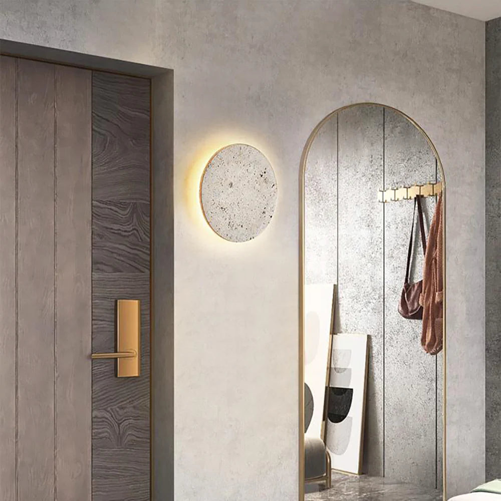 Round Natural Travertine Wall Lamp