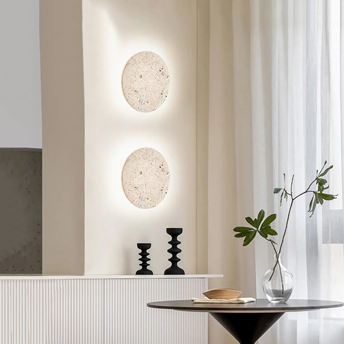 Round Natural Travertine Wall Lamp