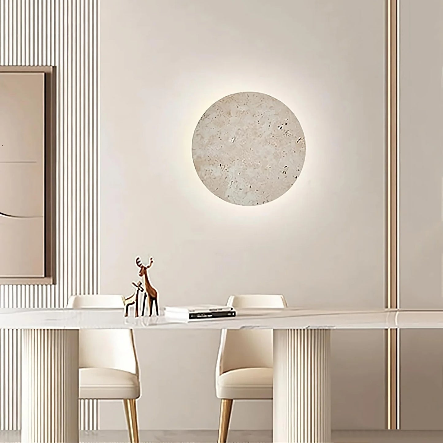 Round Natural Travertine Wall Lamp