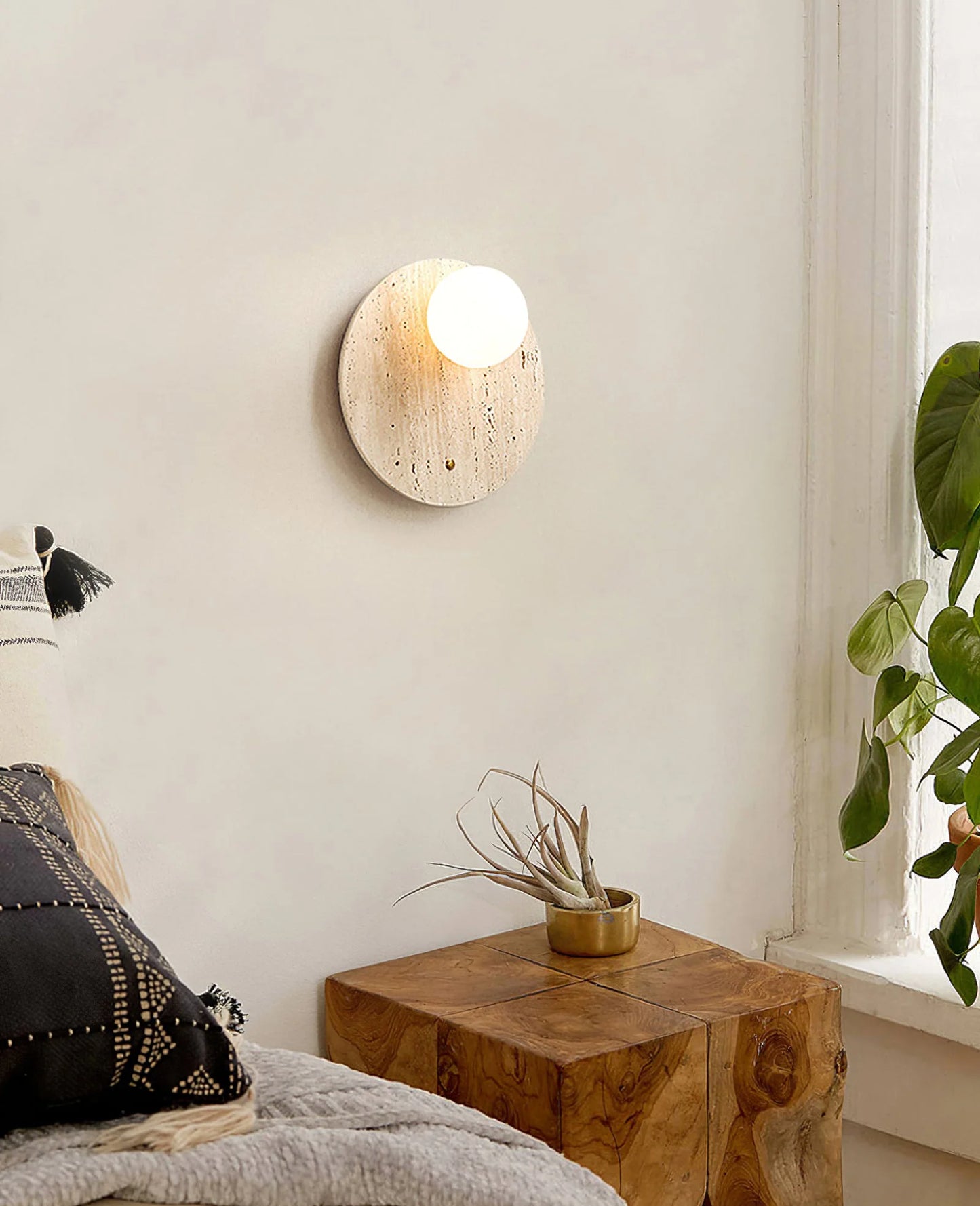 Round Oval Travertine Wall Lamp