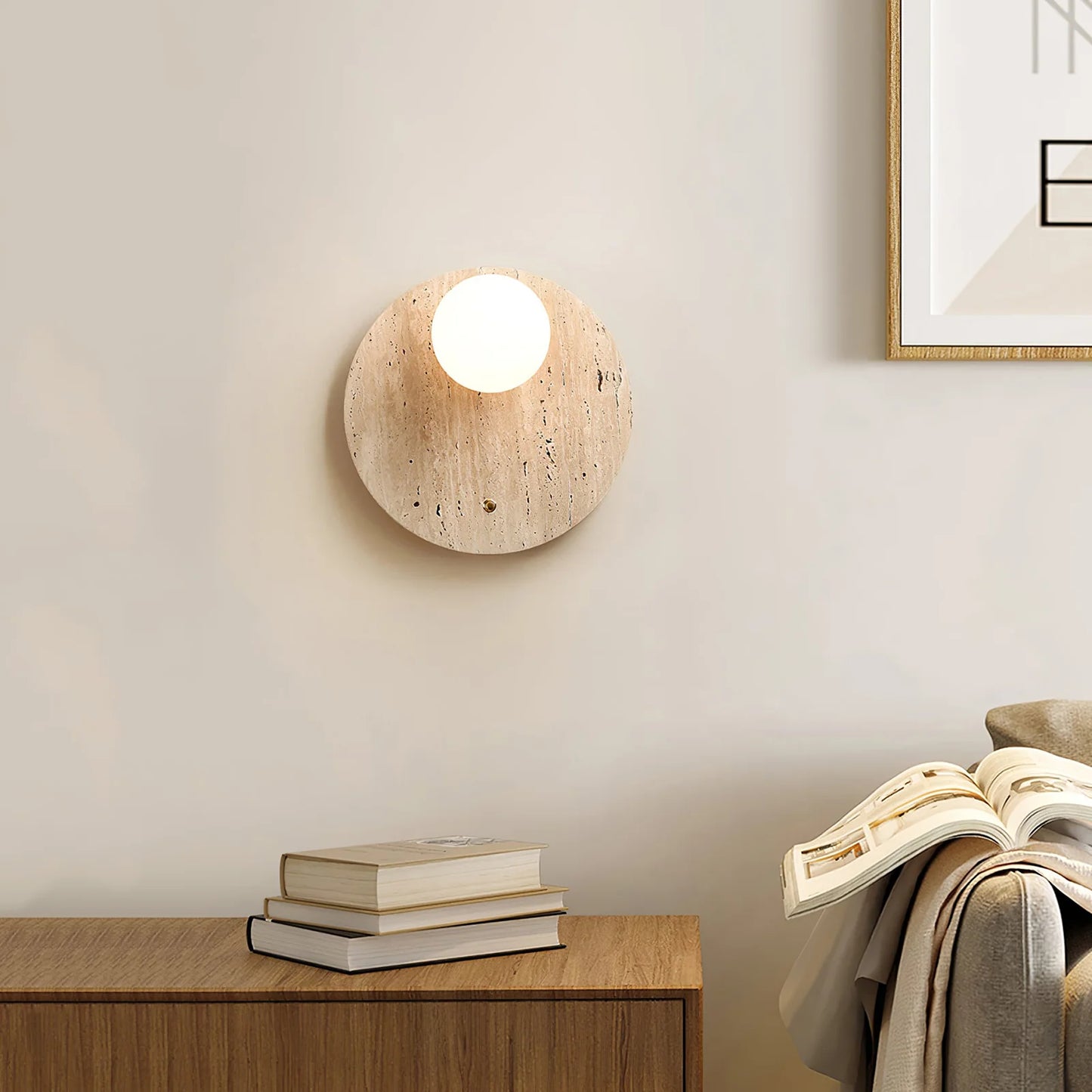 Round Oval Travertine Wall Lamp