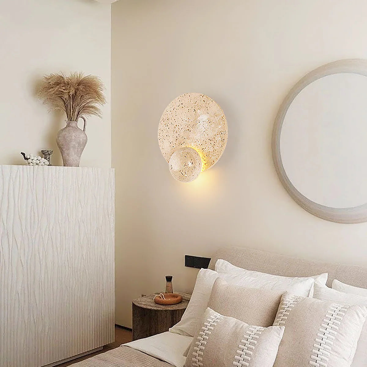 Round Travertine Disc Wall Lamp