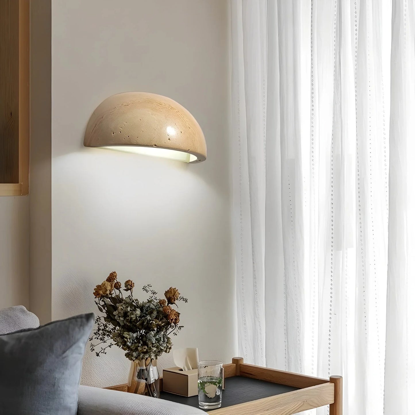 Semicircular Twilight Travertine Wall Lamp