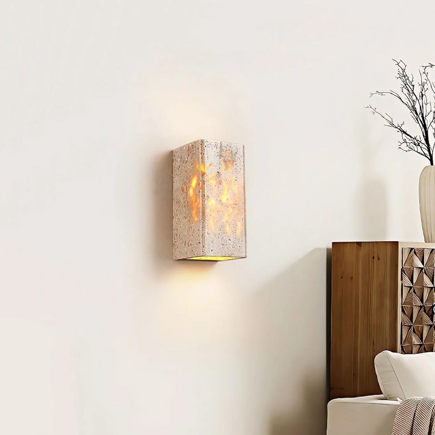 Square Rectangular Travertine Wall Lamp