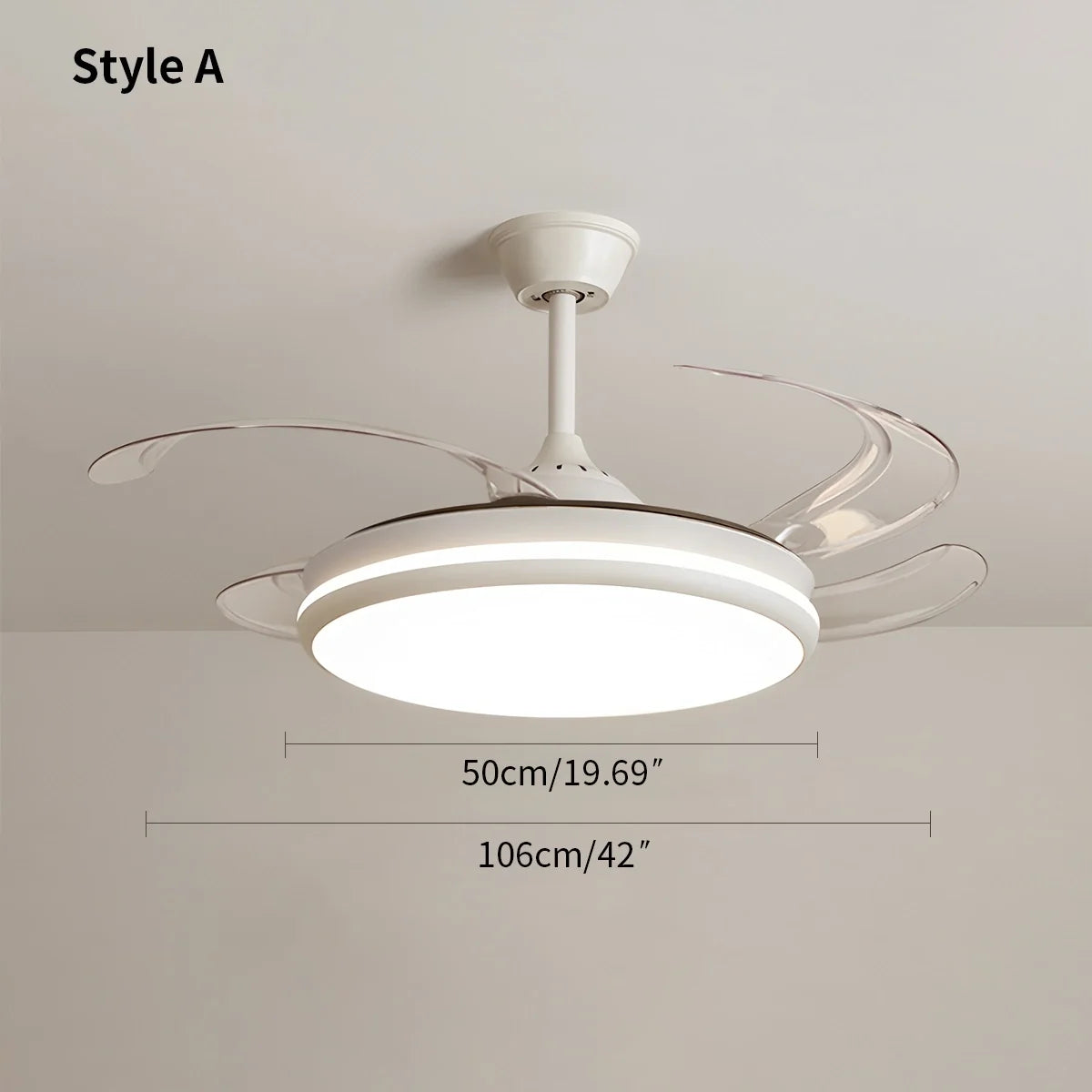 Modern Remote Ceiling Fan Light with Clear Retractable Blades