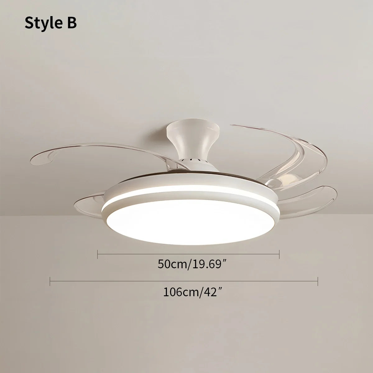 Modern Remote Ceiling Fan Light with Clear Retractable Blades