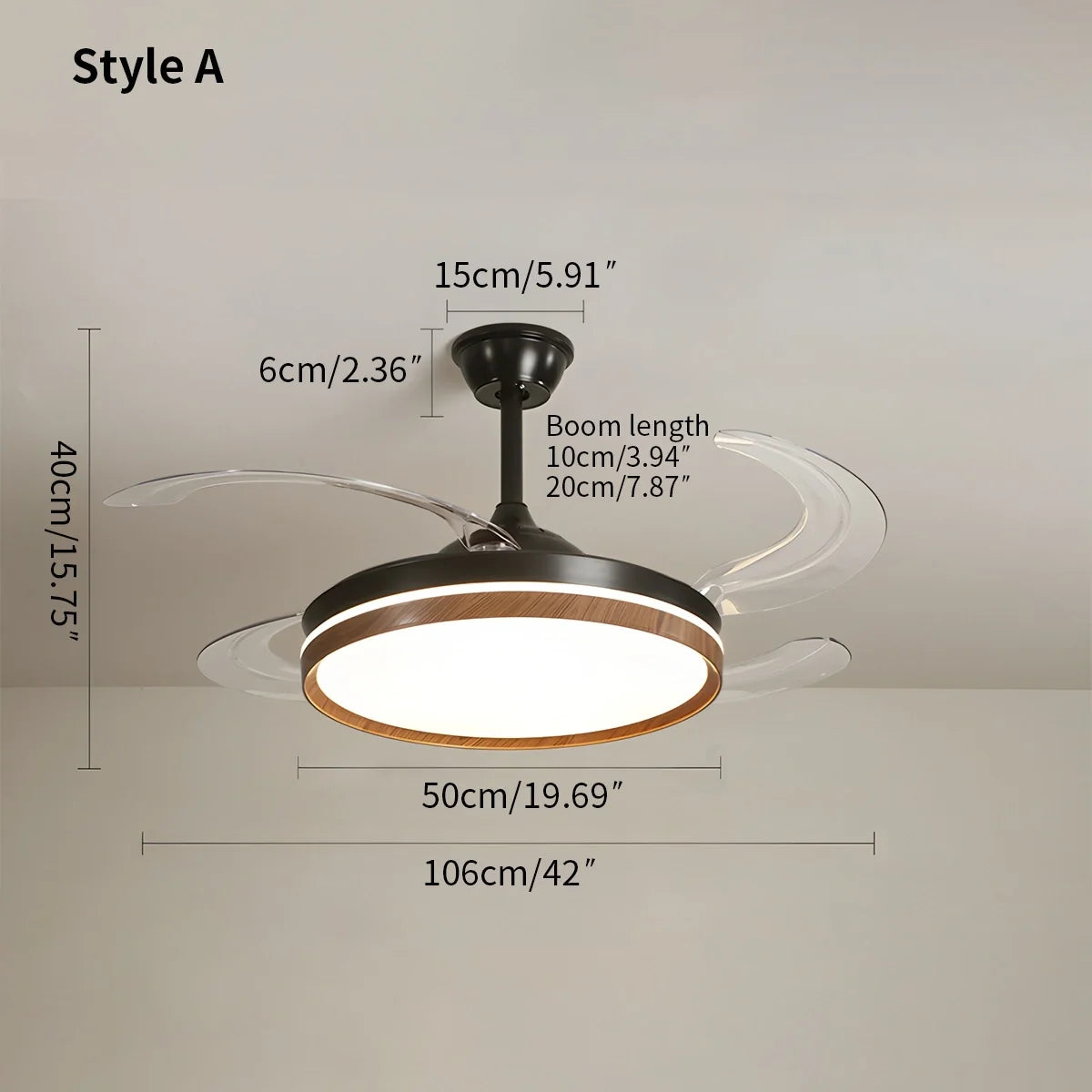 Retractable Blade Ceiling Fan with Light