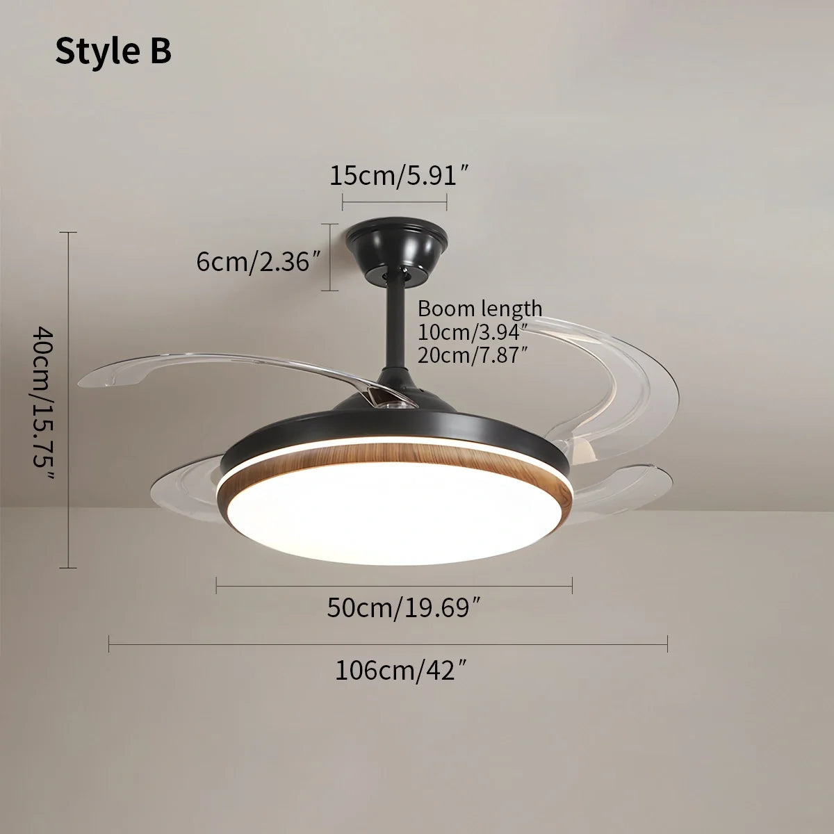 Retractable Blade Ceiling Fan with Light