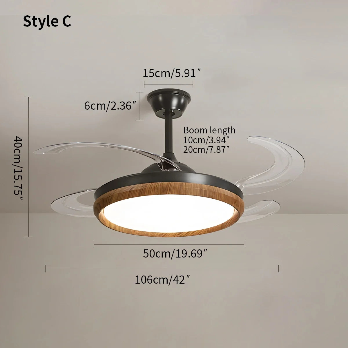 Retractable Blade Ceiling Fan with Light
