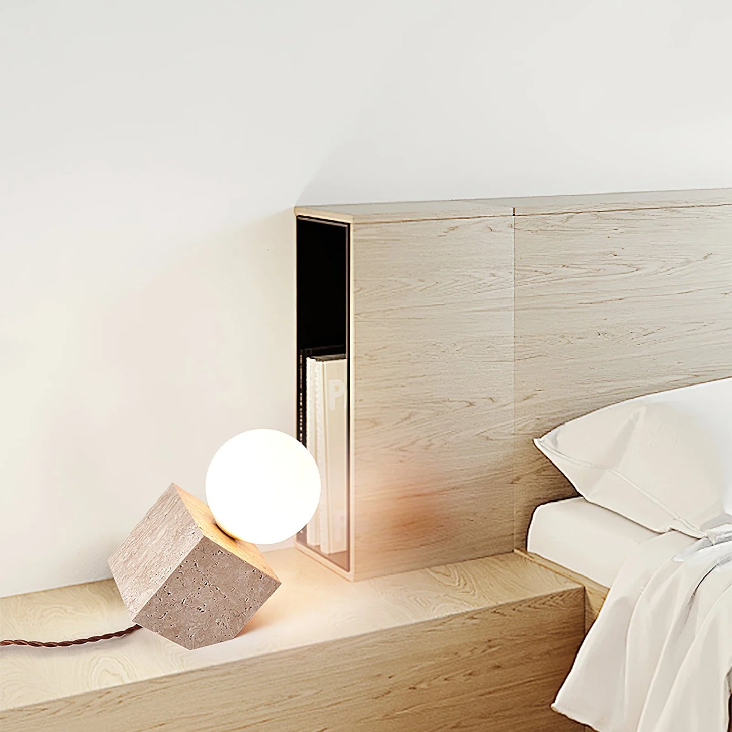 Travertine Cube Stone Table Lamp