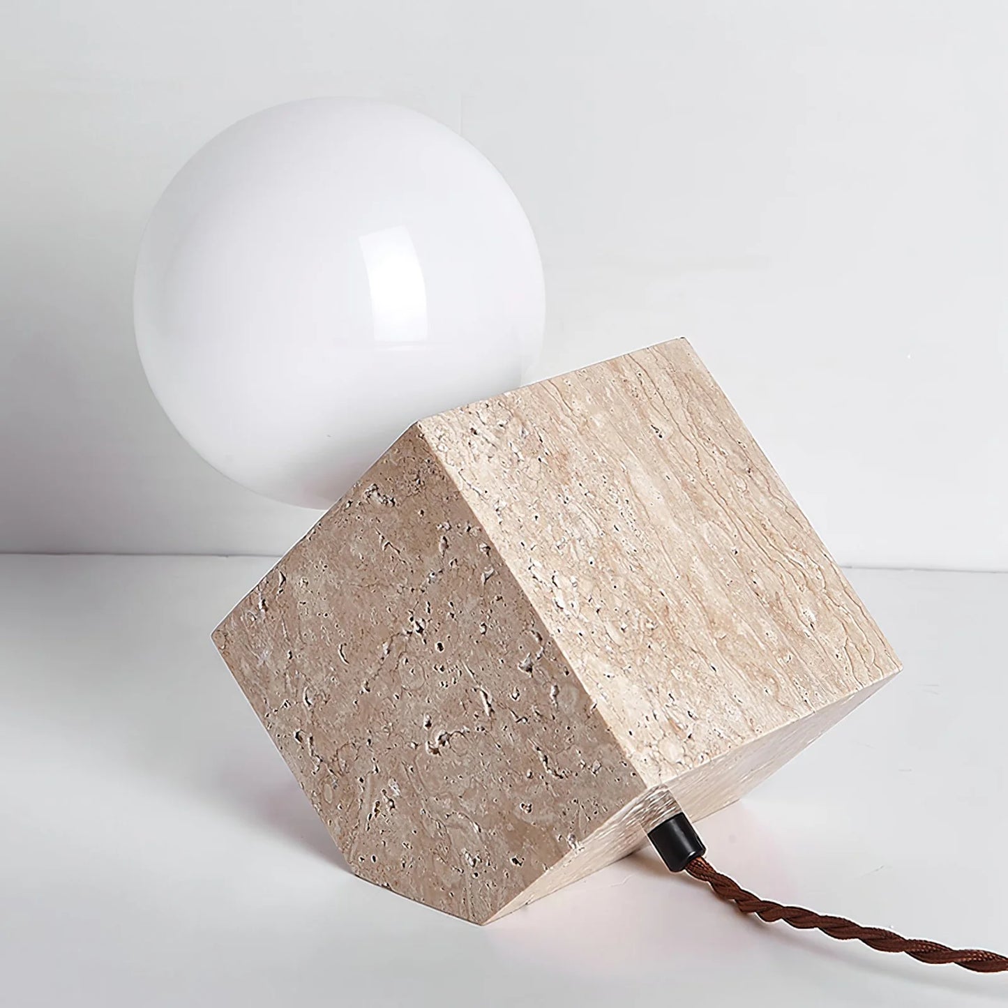Travertine Cube Stone Table Lamp