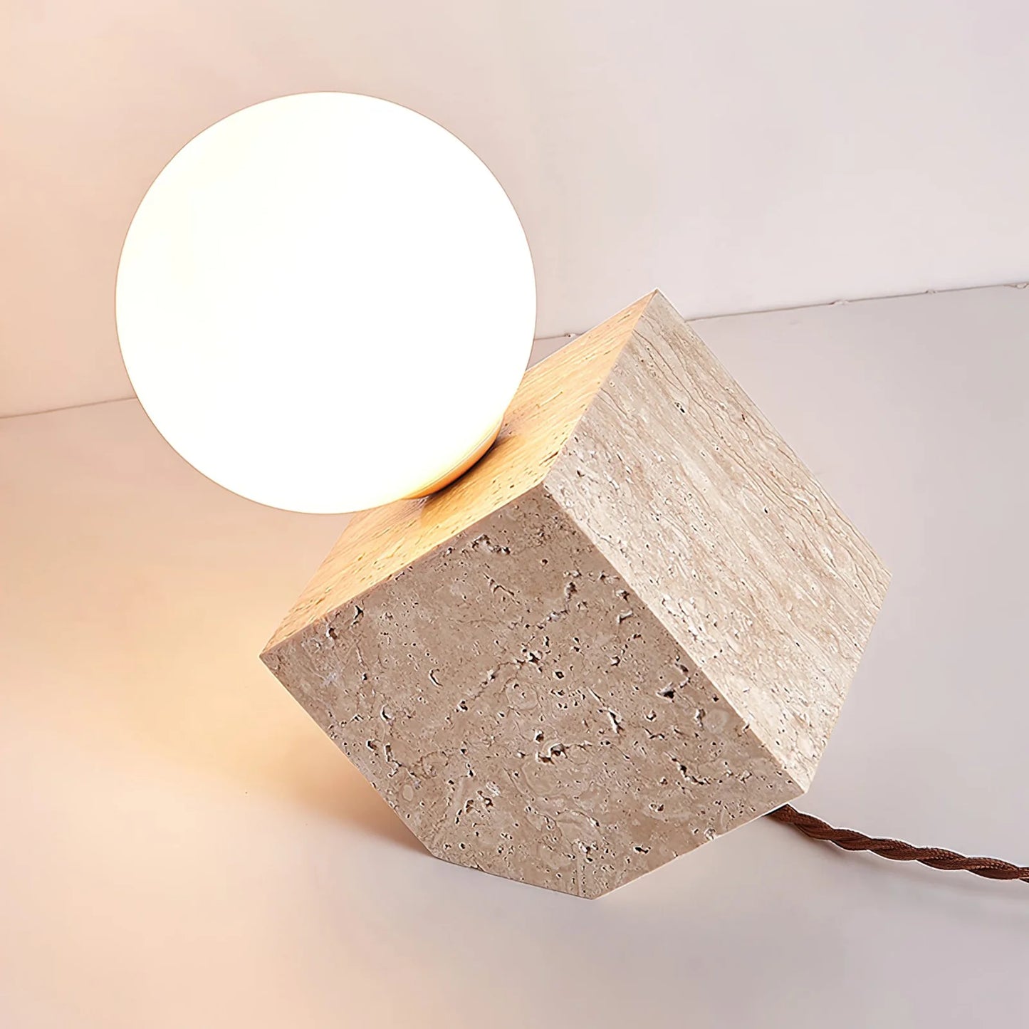 Travertine Cube Stone Table Lamp