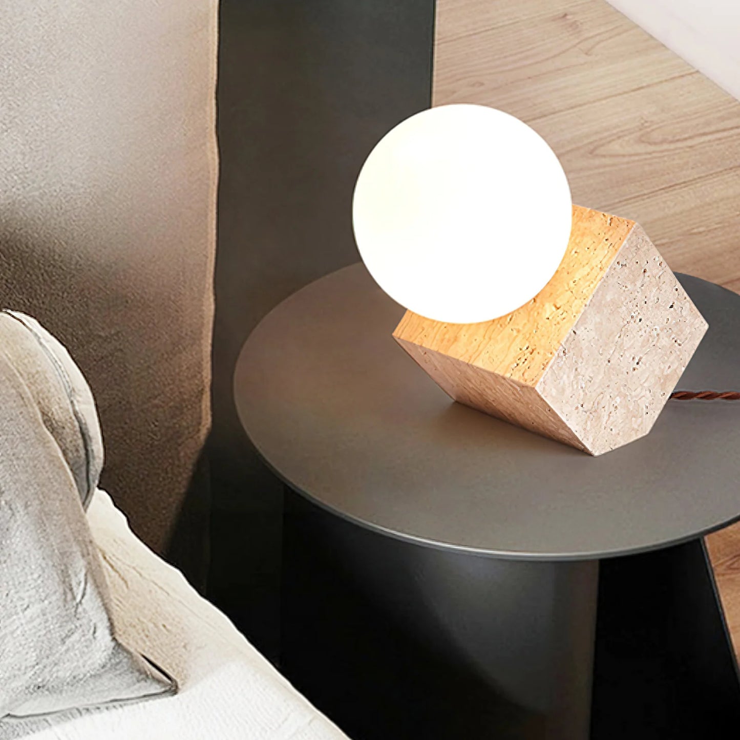 Travertine Cube Stone Table Lamp