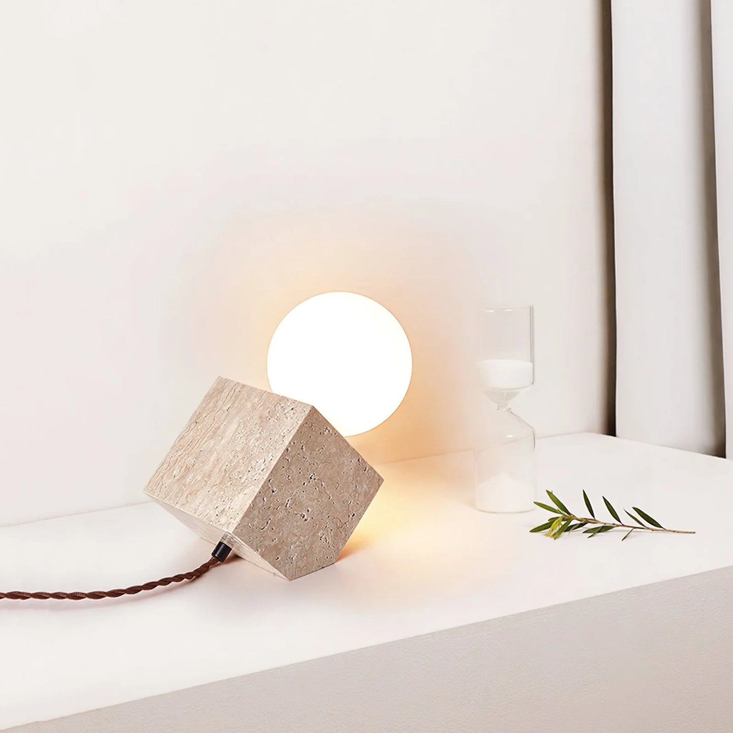 Travertine Cube Stone Table Lamp